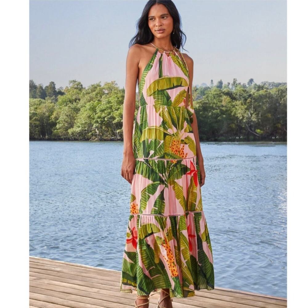 FARM Rio Tropical Print Maxi Dress - Pink and Green